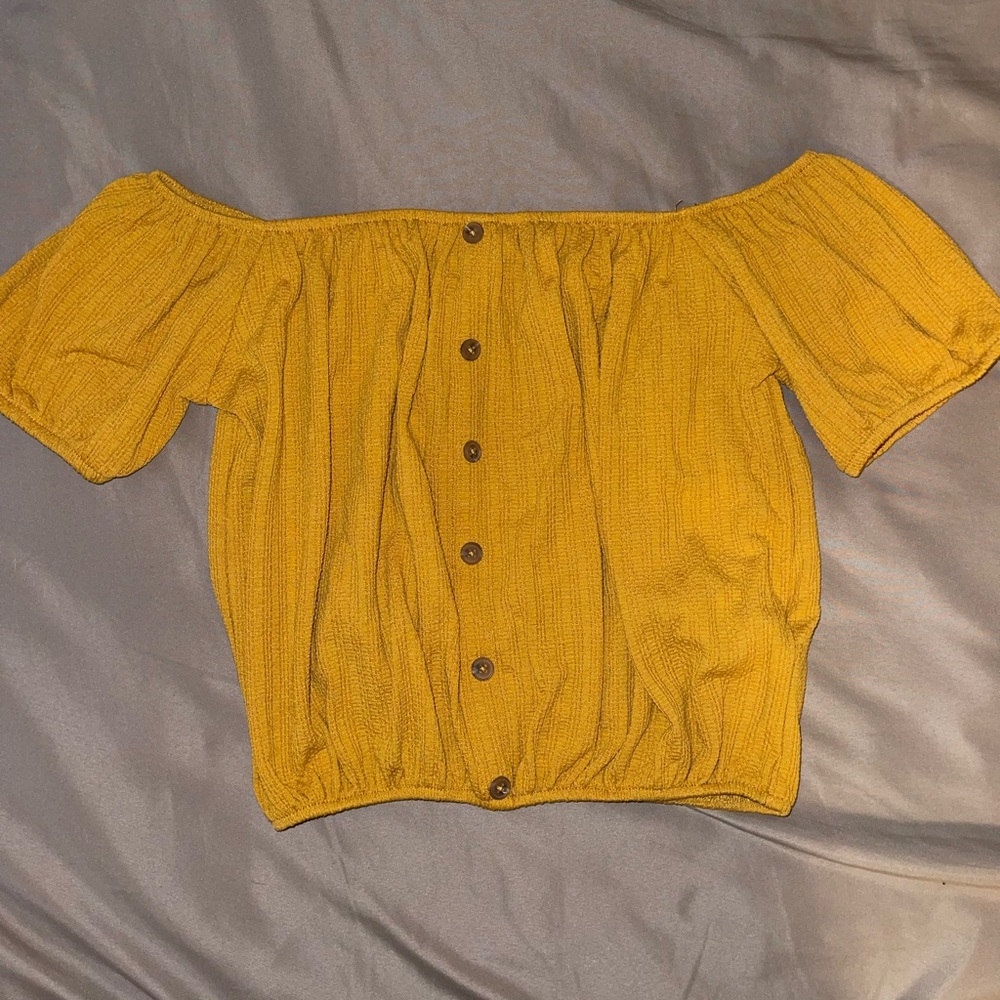 Mustard Yellow Off Shoulder Textured Crop Top
